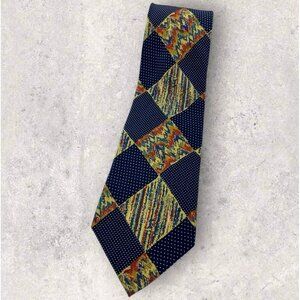 MISSONI Silk Tie ITALY XL Navy Beige Orange Geometric Polka Dot W:4" EUC